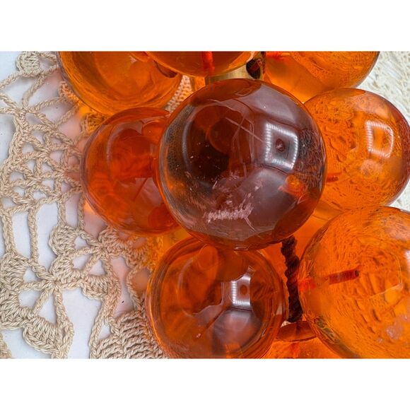 Vintage MCM Amber Orange Lucite Grape Cluster Large Bamboo Stem - Picture 6 of 9